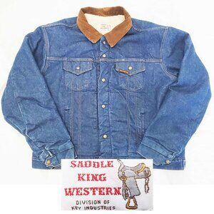 VTG 70s SADDLE KING PLUS WESTERN Men's Blue DENIM JACKET Sherpa LINED 4XL